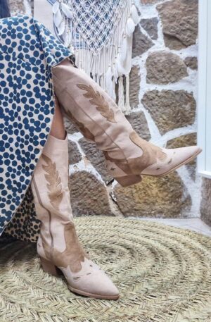 Bota alta doble tono