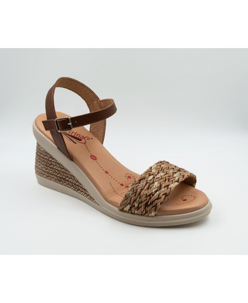 Zirina Piel marrón/oro cuña extraíble